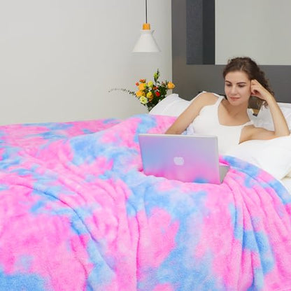 MUGD Lightweight Blanket Fleece Large Blanket Blue Throw Blanket for Bed King Size - color: Blue Pink, size: King(90"x108"/ 230x270cm)