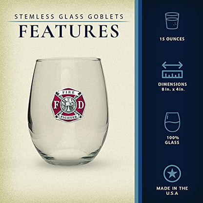 Heritage Pewter Firefighter Stemless Glass Goblets – Set of 2 | 15 OZ Goblet Wine Glasses | Expertly Crafted Pewter Glass - style: FIREFIGHTER RED
