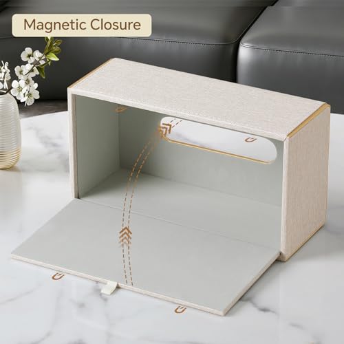 Linen Tissue Box Cover Rectangle with Magnetic Closure, Medium | 4 Different Sizes, PU Leather Tissue Box Cover, Decorative Rectangular Tissue Holder for Bathroom Nightstand Car Office - size: Medium – Fits Tissue Boxes Up to 3.4" Tall