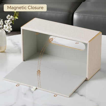 Linen Tissue Box Cover Rectangle with Magnetic Closure, Medium | 4 Different Sizes, PU Leather Tissue Box Cover, Decorative Rectangular Tissue Holder for Bathroom Nightstand Car Office - size: Medium – Fits Tissue Boxes Up to 3.4" Tall