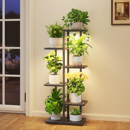 iDavosic.ly Plant Stand with Grow Light Indoor Outdoor, 5 Tier Tall, Black | Tiered Multiple Flower Holder, Orchid Display Rack for Patio Porch Balcony Outdoor, High Large Narrow Space Saving - color: Black with Light, size: 5 Tier