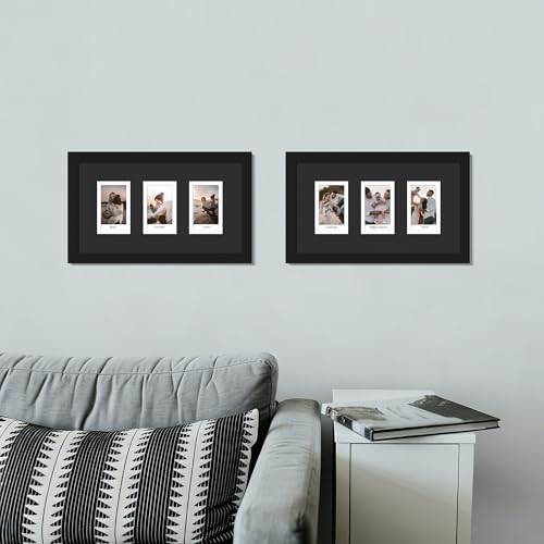 DUENPY 5.6x10 Polaroid 3 Opening Mini Frame Black | Polished Plexiglass Offers Clear View, Dedicated Frame to Display Your Favorite Instant Polaroid Prints - color: Black, size: 5.6x10（2x3 opening）