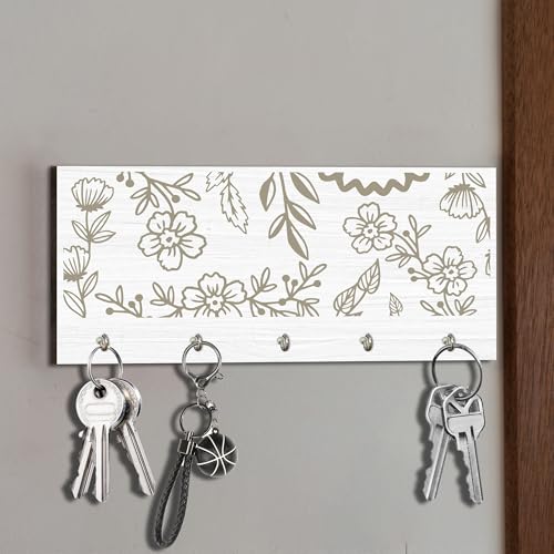Flowers Wooden Key Holder, Hooks Organizer Hanger, Keys Holder Wall Mount, Home Decor Housewarming Gift, Wall Wood Decor for Front Door Kitchen Garage Office