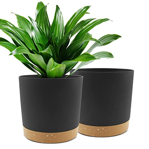 QCQHDU 10 inch Plant Pot, 2 Pack Planters for Indoor Plants with Drainage Holes & Saucer, Outdoor Flower Pots Home Garden Modern Decor - color: Dark Grey, size: 10 inch