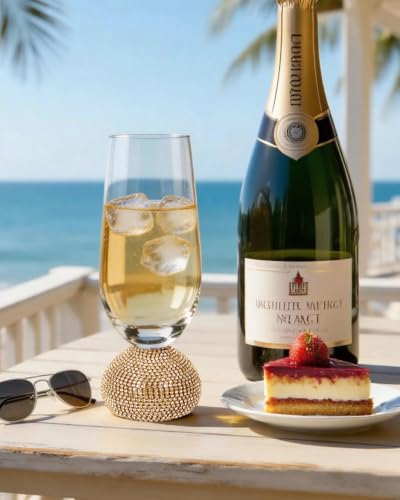 Stemless Fancy Champagne Flutes set of 4,Luxury Crystal Wedding Glasses | 10 oz Hand Blown Unbreakable Mimosa Glasses,for Weddings, Anniversaries, Christmas, Special Days (Gold Clear) - color: Gold Champagne glass