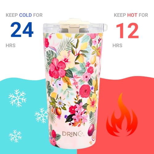 Drinco - 20 oz Stainless Steel Tumbler | Double Walled Vacuum Insulated Mug With Lid, 2 Straws, For Hot & Cold Drinks (20oz Tropical Bloom) - color: 20oz Tropical Bloom