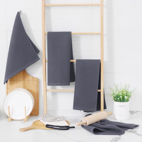 Homaxy 100% Cotton Waffle Weave Kitchen Dish Towels 9-Pack, Dark Grey | 13 x 28 Inches, Ultra Soft Absorbent Dish Towels, Quick Drying Cleaning Towels - color: Dark Grey, size: 13 x 28 - 9 Pack