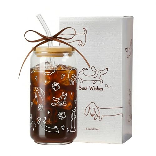 Dachshund Gift for Women, Wiener Dog Gifts Glass Cup | Coffee Tumbler with Lid Straw for Weenie Lovers Dog Owners Pet Moms Teens Friends Birthday Thanksgiving Christmas 16oz - style: Dog