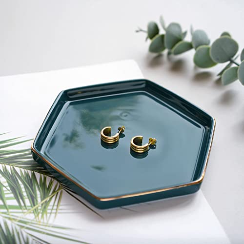 HANKOR 4.7 inch Ceramic Jewelry Dish Tray, Small Ring Holder Dish, Green Catch All Trinket Tray for Keys Rings Earrings - color: Green