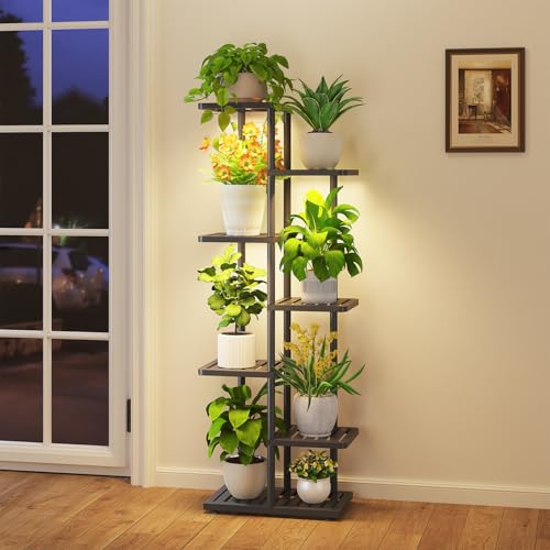 iDavosic.ly Plant Stand with Grow Light Indoor Outdoor, 6 Tier Tall, Black | Tiered Multiple Flower Holder, Orchid Display Rack for Patio Porch Balcony Outdoor, High Large Narrow Space Saving - color: Black with Light, size: 6 Tier
