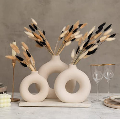 100 Stems Bunny Tails Pampas Grass Dried Flowers | 30pcs Black, 30pcs White, 40pcs Natural Brown, Boho Home & Kitchen Decor, Pampas Grass Decor