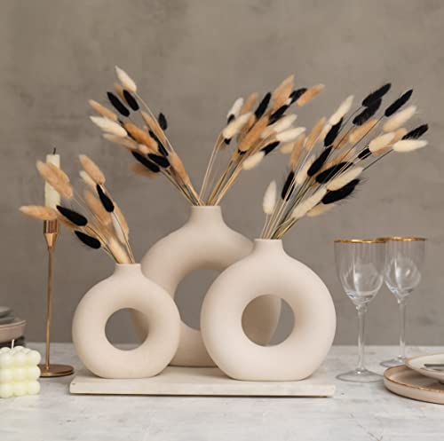100 Stems Bunny Tails Pampas Grass Dried Flowers | 30pcs Black, 30pcs White, 40pcs Natural Brown, Boho Home & Kitchen Decor, Pampas Grass Decor