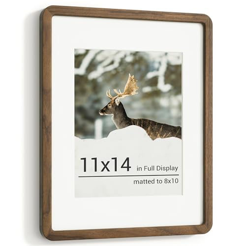 RICHFOCUS 11x14 Picture Frame, Solid Walnut Wood Photo Frame with Double Tenon Rounded Corner & Chamfered Curved Edge, 11 by 14 Wooden Frame Matted to 8x10 Photos, Diploma Certificate Document Frame - color: Walnut, size: 11x14