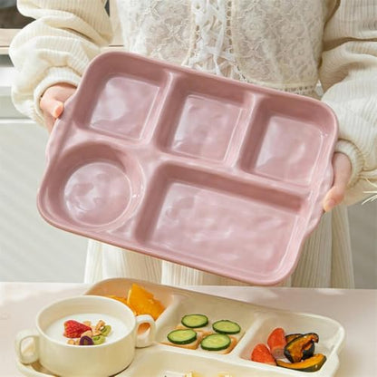 Large Divided Porcelain Sectional Plates,2pcs Portion Control Plates, Divided Snack Serving Tray, Food Containers, Appetizer & Lunch Plates,Lightweight Picnic Plate for Adult Kids (Yellow) - color: Yellow