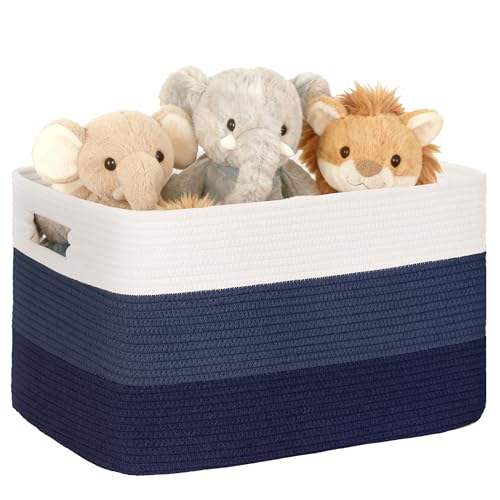 45L Small Woven Laundry Basket Hamper with Handles, Gradient Blue | collapsible wicker hamper, storage for dirty clothes, toys, blankets, gifts, living room, bedroom, bathroom, 18"x14"x11" - color: Gradient Blue, size: 45L