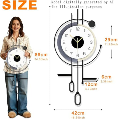 Metal Pendulum Wall Clock – Silent Non‑Ticking Design 16.5"x34.7" | Modern Decorative Large Clock for Living Room, Office, Bedroom or Kitchen, Elegant Home Decor Gift - size: 16.5*34.7in
