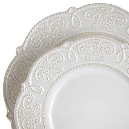 Elama Round Decorated Stoneware Scallop Embossed Dinnerware Dish Set, 16 Piece, Luna - color: Luna