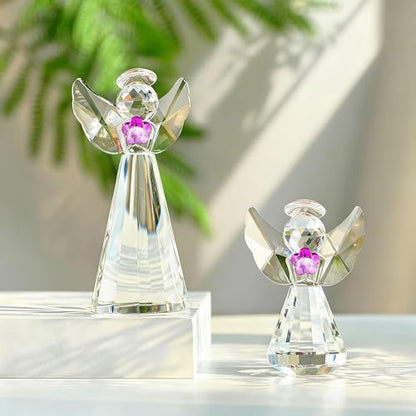2pcs Crystal Angel Figurines Gift For Mom Art Glass Guardian Angel Statues | Christmas Angel Ornament,Home Room Decor Collectibles Memorial Gifts For Mom Women (4.5''and 3'') - style: Angel with Purple Flower-2pcs