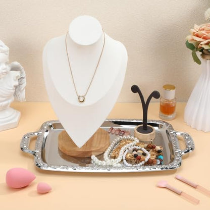 Metal Serving Tray, Silver Large Rectangular Antique Serving Platter, European Retro Style Tray for Cookies, Charcuterie, Snacks, Desserts, Fruit, Party Food (39. 00x23. 00x1. 70cm)