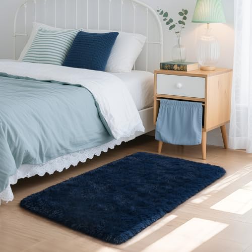 HOMORE Small Rugs for Bedroom 2x3 Navy Blue Rug for Bedside Living Room | Soft Fluffy Area Rugs for Desk Indoor Entrance Door Mat, Small Runner Rugs and Carpets for Dorm Nursery - color: Navy, size: 2' x 3' (Rectangular)