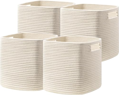 UBBCARE Set of 4 Storage Basket-12 X 12 X 12 in, Cotton Rope Baskets for Shelves, Toys, Book, Cube Storage Bins with Handles, Woven Storage Basket for Organizing, Beige - color: Beige, size: 4Pack-12 X 12 X 12 Inch
