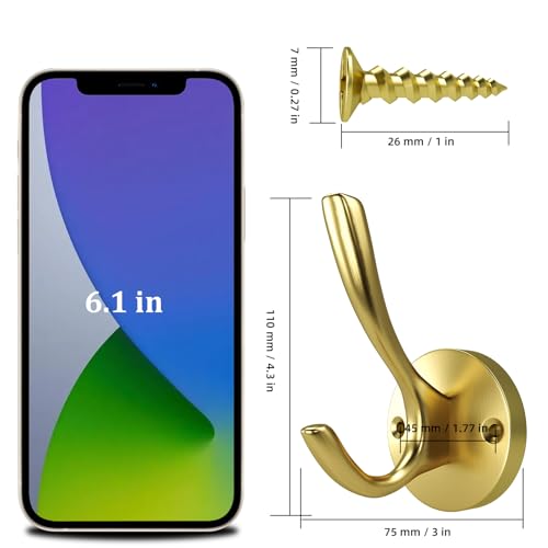Gold Bathroom Towel Hooks Gold Coat Hooks 2 Pack Heavy Duty Brushed Towel Hooks Screws Solid Brass Wall Hooks for Hanging Coats, Hats, Jacket, Clothing and Keys in Bedroom Bathroom - color: Gold