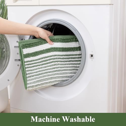 HEBE Chenille Bathroom Rugs Sets 3 Piece, Non Slip Washable Bath Mats Set | Absorbent Bathroom Mat Set, Soft Bath Rugs, Ultra Plush Bath Mat and U-Shaped Contour Toilet Rug Set for Shower,Sage Green - color: Sage Green