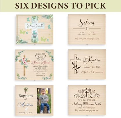 Personalized Pine/Walnut Keepsakes Baptism Gifts Wooden Box, 8 * 6 * 3 Walnut Wooden Boxes First Communion Gifts for Boys/Girls, Personalized Wood Storage Engraved Keepsake Box for Baptism - color: Baptism