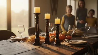 Pillar Candle Holders Set of 3, Candle Holders for Pillar Candle,Mango Wood Candle Holder for Coffee Dining Table, Wedding, Christmas, Halloween, Home Decoration,Brown