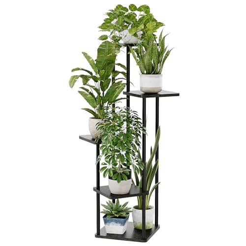 Bamworld Black Plant Stand Indoor Corner Plant Shelf for Multiple Plants | 5 Tier Tall Flower Stand Dark Brown Plant Table for Patio Garden Balcony Living Room Bedroom - color: Dark Brown, size: 5 Tier
