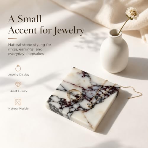 Calacatta Viola Marble Trinket Tray, 4-Inch Square Stone Coaster | Natural marble for rings, earrings, keys, candles and perfume; compact 4-inch square, flat rimless tray, one piece included. - color: Slap 10x10cm