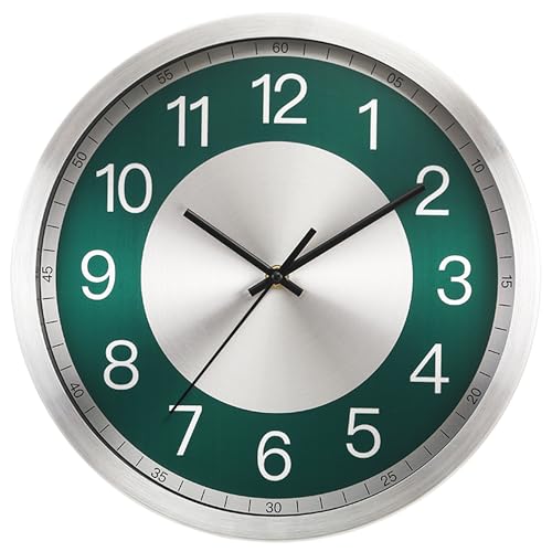 Silent Wall Clock Battery Operated, Modern Metal Wall Clock Decorative for Kitchen/Living Room/Home/Office/School, 12 Inch, Non-Ticking - color: Green