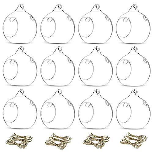 NUPTIO Hanging Tealight Candle Holders with 2 Holes, 12 Pcs, 3.15 Inch | Glass Terrarium Globes, for Airflow and Styling, Clear Votive Orbs, for Air Plants, Tealights, Home or Garden Decor - size: 12 Pcs