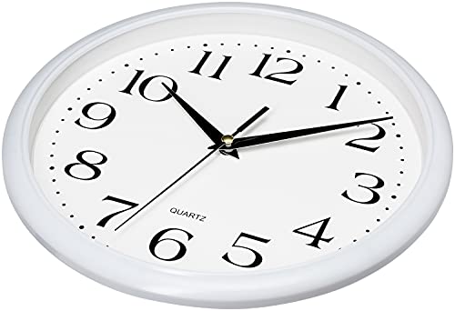 Bernhard Products White Wall Clock Silent Non Ticking 10 Inch Quality Quartz Battery Operated Round Easy to Read Home/Kitchen/Office/Classroom/School Clocks - color: White, size: 10 Inch