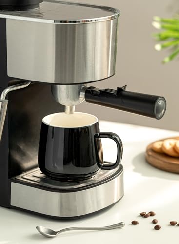 Teocera Ceramic Coffee Mug Set of 4-12 oz Coffee Mugs with Large Handles for Hot or Cold Drinks Like Latte, Cocoa, Tea or Juice - Smooth Ceramic, Dishwasher Safe，Black - color: Black