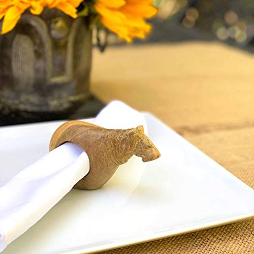 Handcarved Mahogany Wooden Napkin Ring Holders, Lion, Set of 6 (KWF012_L) - color: Lion