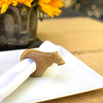 Handcarved Mahogany Wooden Napkin Ring Holders, Lion, Set of 6 (KWF012_L) - color: Lion