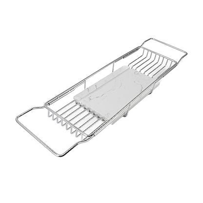 Metal Marble Bathtub Rack, Bathtub Caddy Tray Stainless Steel Shower Caddy Tray with Extending Sides, Bathroom Trays (Silver White) - size: Silver White