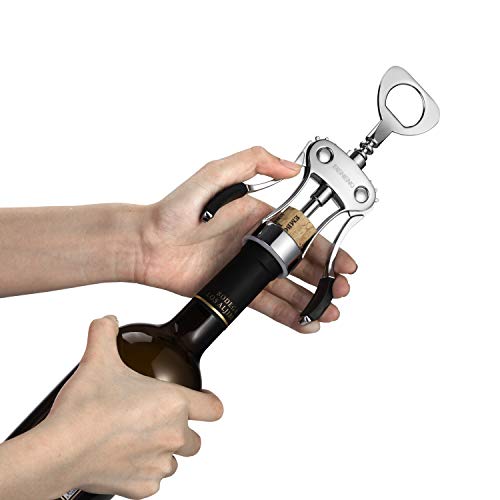 Beneno Wine Opener, Premium Wing Corkscrew Wine Bottle Opener, Silver | Durable Solid Zinc Alloy Body, Precise Sharp-Edged Screw, Ergonomic Non-Slip Grip Wing Handle, Multifunctional Bottle Openers - color: Silver