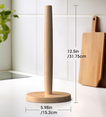 Wooden Paper Towel Holder for Countertop, Solid Beech Wood Stand with Wider Non-Slip Base, Fits Standard and Jumbo Rolls, Easy Assembly, Farmhouse Kitchen Paper Towel Dispenser - size: Large, style: Classic Beech