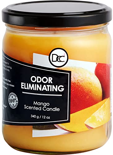 Mango Odor Eliminating Highly Fragranced Candle - Eliminates 95% of Pet, Smoke, Food, and Other Smells Quickly - Up to 80 Hour Burn time - 12 Ounce Premium Soy Blend - color: Mango