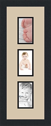 ArtToFrames Collage Photo Frame Double Mat with 3-3x5 Openings and Satin Black Frame - color: Grey Beige, size: 3 - 3x5