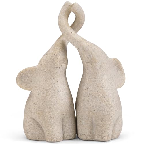 Elephant Figurines Loving Pair of ElephantsStatue 6.3" High Decor for Home Gift for Couples Set of 2(Sandstone) - color: Beige