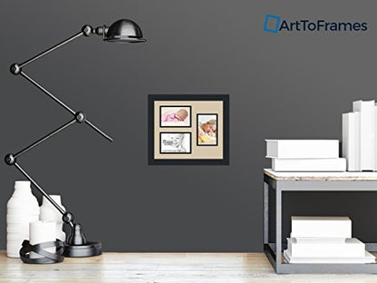 ArtToFrames Collage Photo Frame Double Mat with 3-4x6 Openings and Satin Black Frame - color: Grey Beige, size: 3 - 4x6