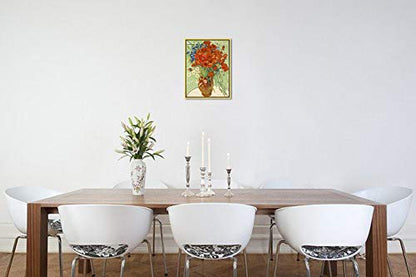 Wieco Art Framed Wall Art Canvas Prints of Red Poppies and Daisies Canvas Prints Wall Art of Van Gogh Paintings Reproduction Abstract Artwork for Wall Decor Golden Frame - size: 16"L x 12"W