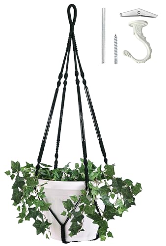 Giant XXL 55 Inches Macrame Planter Hanger Large for 15 inch Pot | Extra Large Plant Hanger, Large Hanging Planter for Indoor Plant, Outdoor Macrame Plant Hanger, Long Plant Hanger - color: Black