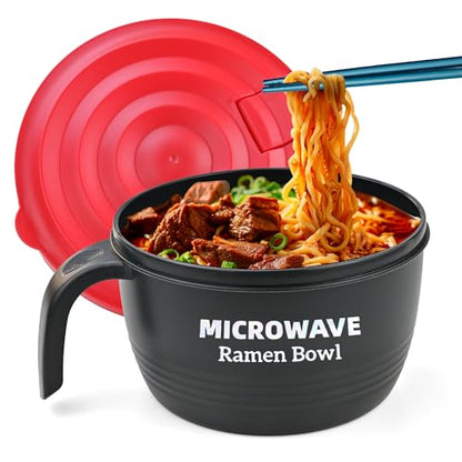 Layron Ramen Cooker Bowl - 45 oz Microwaveable Noodle Bowl Ramen in few Minutes- BPA Free and Dishwasher Safe Set with Chopsticks Perfect for Dorm, Small Kitchen, or Officee (black) - color: Black