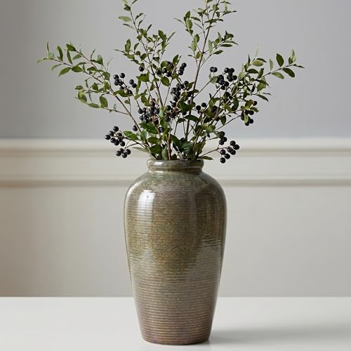 Rustic Farmhouse Ceramic Vase - 11 Inch Large Brown Pottery Vases Home Decor, Glazed Textured Decorative Vase for Pampas Grass, Console, Entryway Table Decor, Mantle, Kitchen Centerpieces - color: Deep Brown