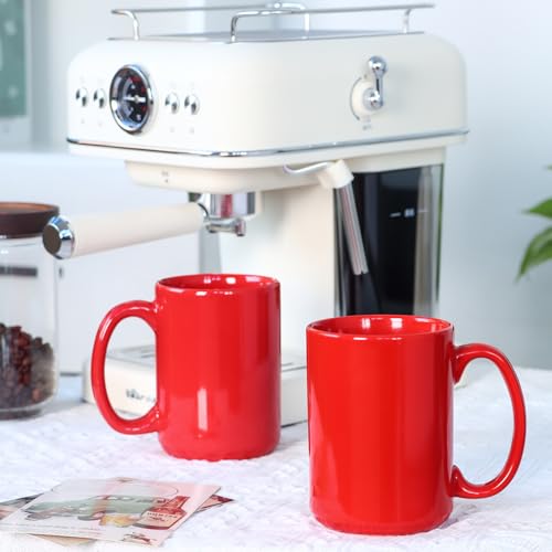 16 OZ Coffee Mugs, Classic Blank Ceramic Cup with Large Handle for Tea Latte Cappuccino, Set of 4, Red - color: Red