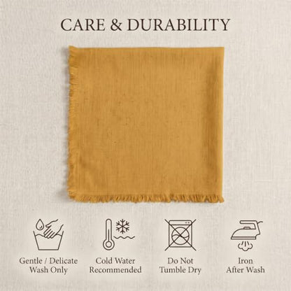 ACCENTHOME Mustard Cotton Linen Napkin Set of 6 18x18 inch Dinner Napkins - Washable Soft Premium Hotel Quality Reusable Napkins Perfect Table Napkins for Family Dinners, Weddings & Everyday Use | Cotton Linen Blend Napkins, Machine Wash On Gentle Cycle,